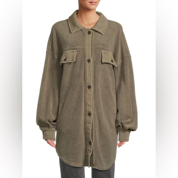 We The Free Ruby Oversized Shirt Jacket, Size XS, Olive Green - Picture 2 of 16